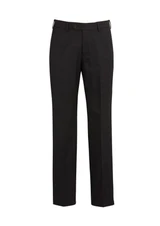 Men's flat front pants in black with a logo. Designed for comfort and style, perfect for casual or formal wear.
