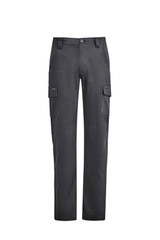 Men's lightweight drill cargo pants in black, featuring side cargo pockets and a button closure. Includes a logo.