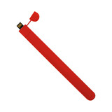 A red, elongated USB flash drive with a protective cap. It features a minimalist design and a logo.