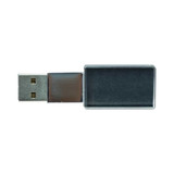 A rectangular eco-friendly flash drive in clear and dark grey, featuring a USB connector and a logo.