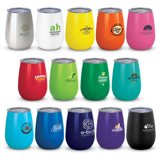 A collection of colourful vacuum cups in various shades, featuring different logos and a sleek, modern design.