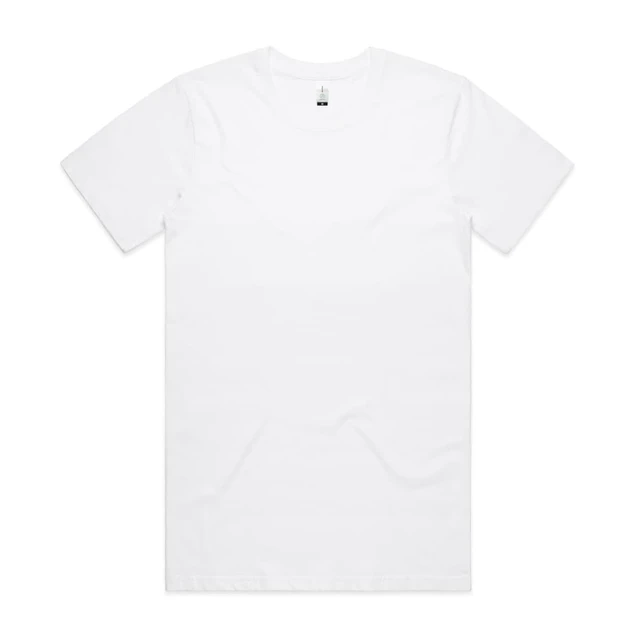A white organic t-shirt with short sleeves, featuring a logo at the neckline.