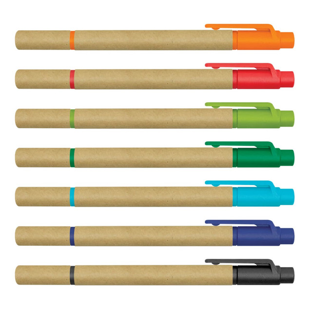 A collection of kraft highlighters in orange, red, green, blue, and black, featuring a minimalist design and varying tip colours.