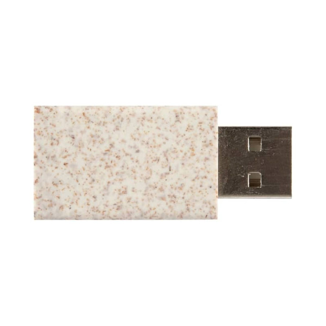 A USB data blocker in a beige wheat straw design, featuring a silver connector and a simple rectangular shape.