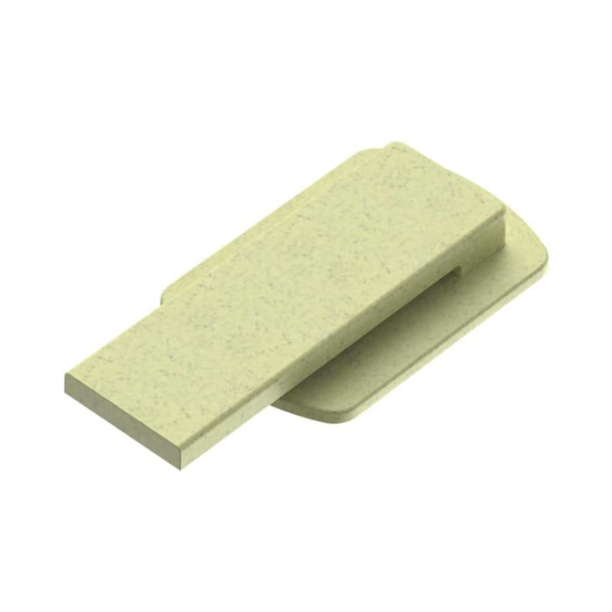 A light green eco-friendly flash drive with a sleek design and a logo on one side.