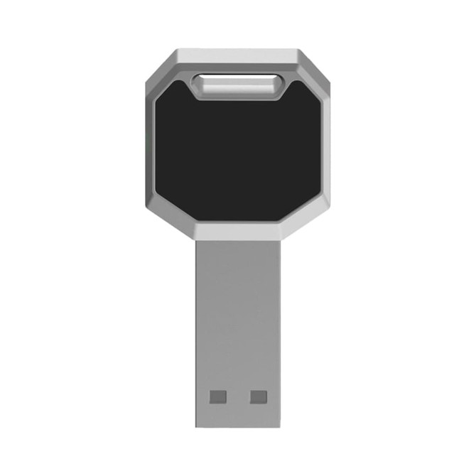 A grey and black Auto LED Flash Drive with an octagonal design and a USB connector.