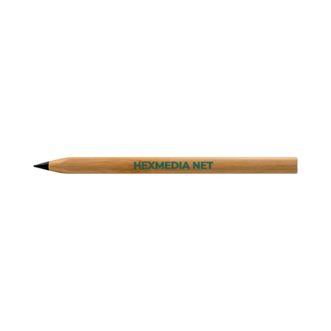 A bamboo pen with a black tip, featuring a logo along its side.