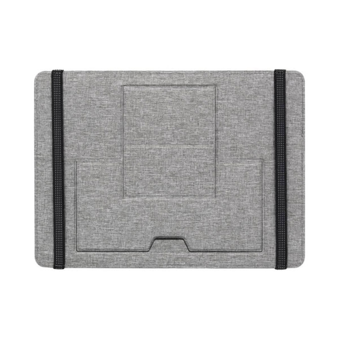 A grey Clipboard Pro Laptop Organiser with elastic straps, featuring compartments for documents and a textured finish.