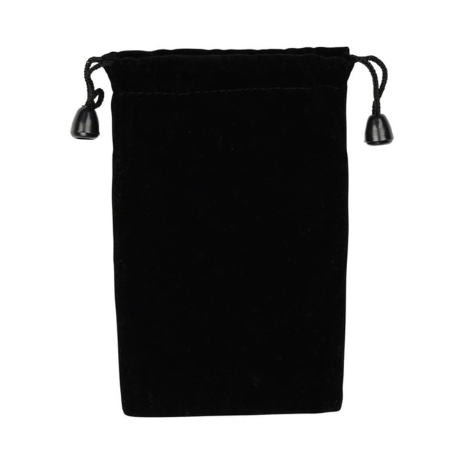 A black drawstring pouch with two toggle closures at the top, made of soft fabric.