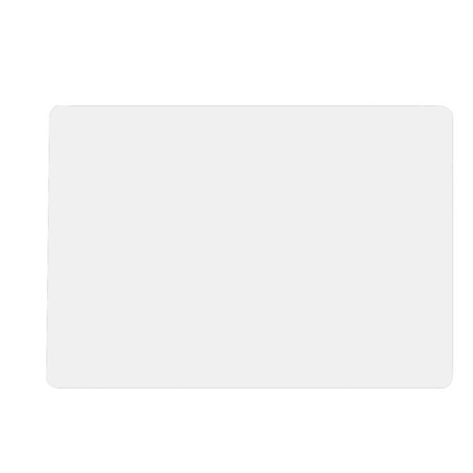 A plain white counter mat measuring 420mm x 297mm x 1mm with rounded corners. Features a logo.