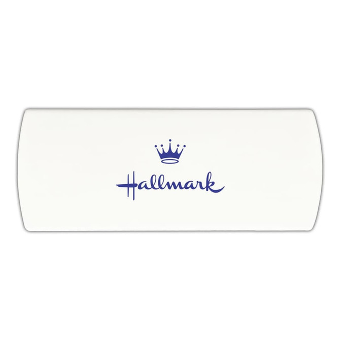 A cream-coloured bandage dispenser with a blue logo and crown graphic.