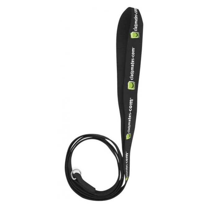 A black dog leash, 1.1m in length and 19mm wide, featuring a branded logo along its length.