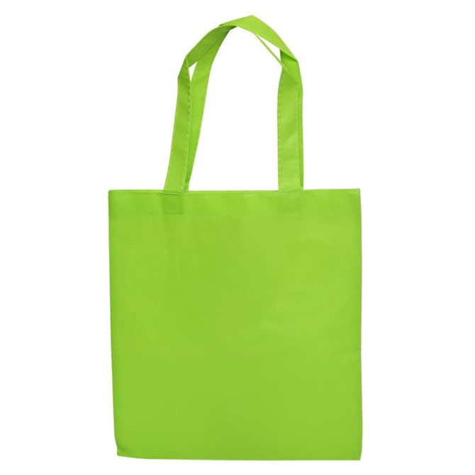 A bright green shopping tote bag with two handles and no visible branding.