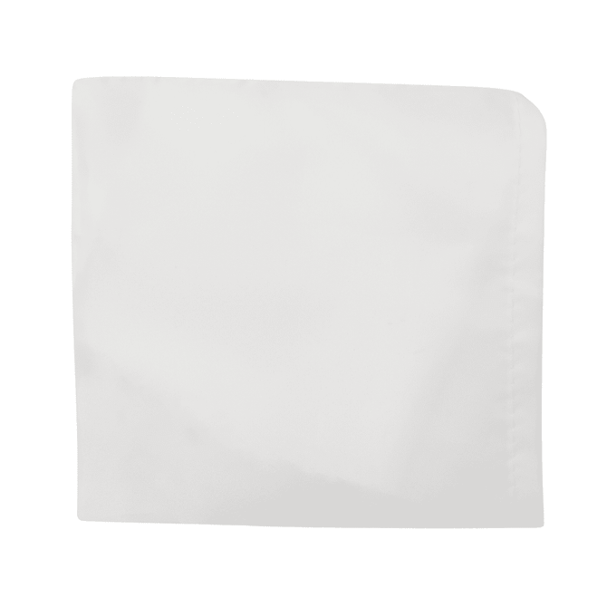 A white reusable bag made from recycled PET, featuring a logo. The bag has a simple, smooth design.