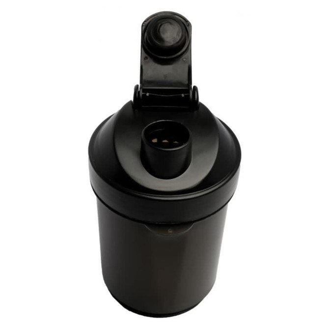 A black 400ml shaker cup with a lid and a logo, featuring a compact and streamlined design.