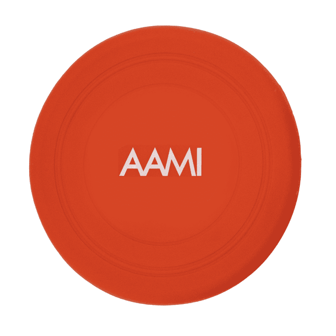 An orange silicone frisbee featuring a logo in the centre. Suitable for outdoor play and recreational activities.