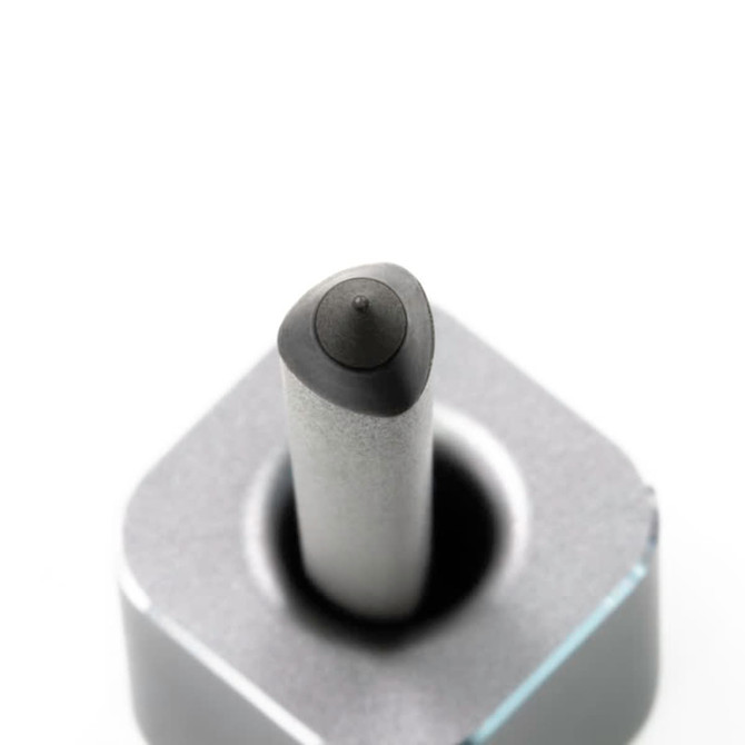 A grey eco stylus pen with a rounded tip, featuring a hexagonal metallic base and a minimalist design.