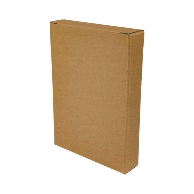 A rectangular brown cardboard box with a flat surface and no visible markings or logos.