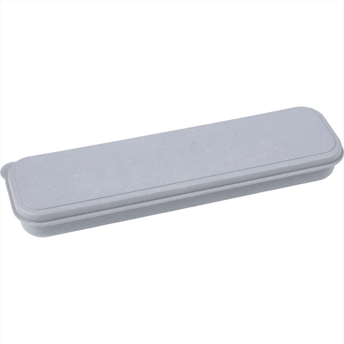 A light grey bamboo fibre cutlery set case, featuring a sleek, slim design with a lid.
