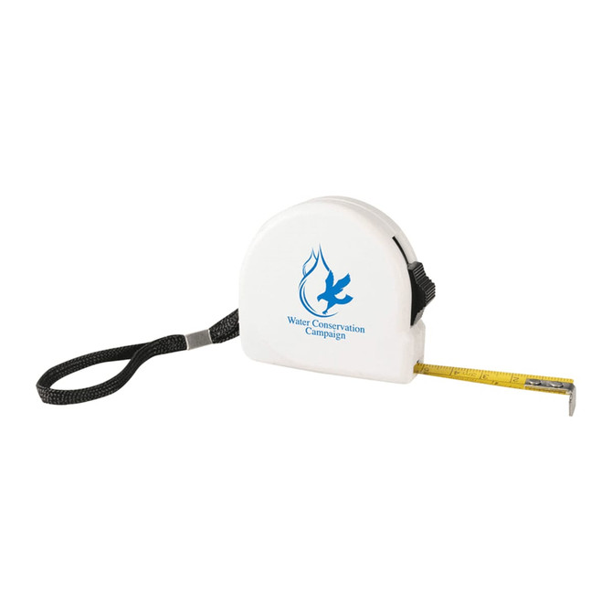 A white 3m locking tape measure with a branded logo and a yellow measuring tape, featuring a black wrist strap.