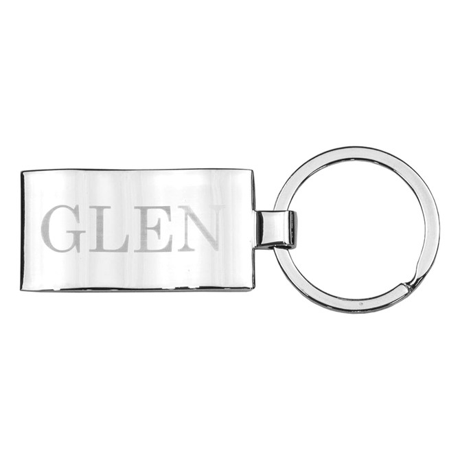 A silver wave metal key ring with a smooth, rectangular design and a circular attachment.