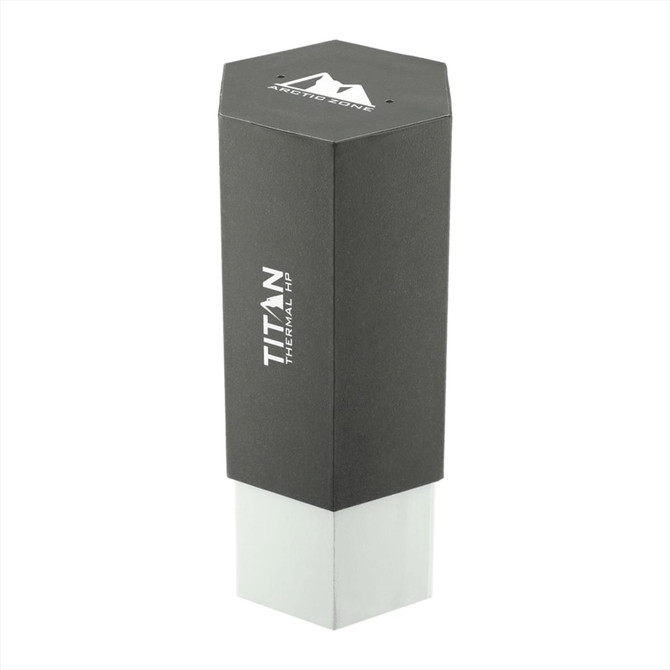 A drink bottle with a hexagonal design, featuring a dark grey upper section and a light grey base. Includes a logo.