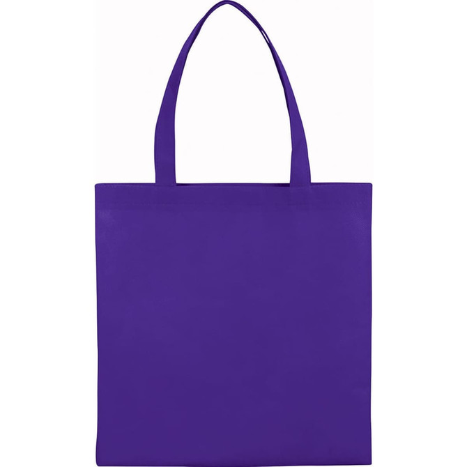 A purple non-woven tote bag with two handles and no visible branding.