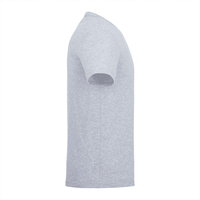 A grey short sleeve t-shirt for men, featuring a simple design and a logo on the fabric.