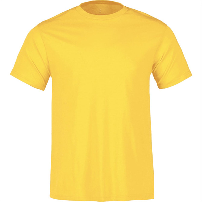 A bright yellow short sleeve men's t-shirt with a round neck and no visible logos.