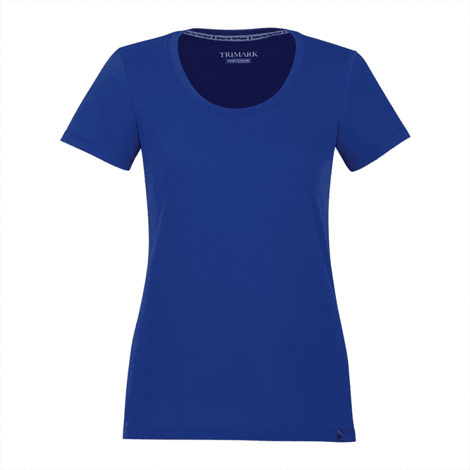 A women's short sleeve T-shirt in a vibrant blue colour, featuring a round neckline and a small logo.