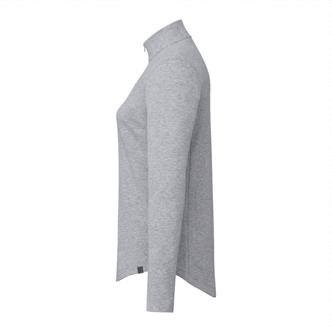 A grey quarter zip jacket for women, featuring a sleek design and logo. Suitable for casual wear.