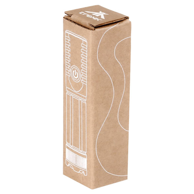 A cardboard box containing the Trekk 3W LED Torch, featuring a simple line drawing of the torch on the packaging.