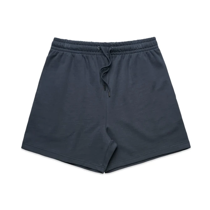 A pair of dark grey sports shorts with an elastic waistband and drawstring, featuring a logo.