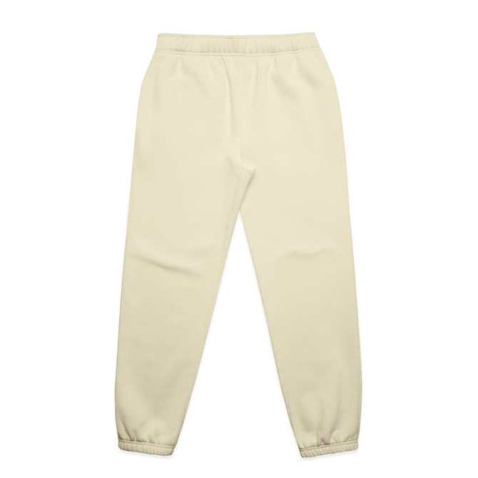 Cream-coloured track pants with an elastic waistband and cuffs, featuring a small logo.