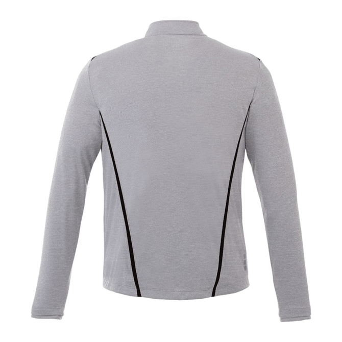 A grey men's half zip jacket with long sleeves, featuring black detailing and a logo.