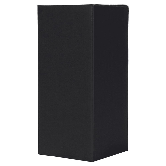 A black box, rectangular in shape, designed for packaging or storage. It has a smooth surface and no visible markings.
