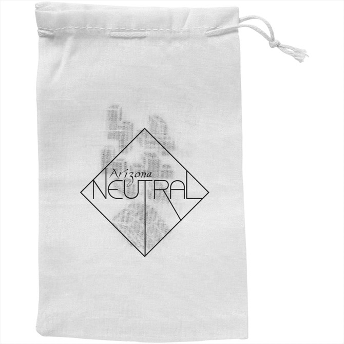 A white drawstring bag featuring a geometric design and the word "Neutral" in black.