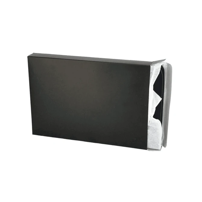 A5 zippered compendium in black, featuring a smooth exterior and a grey interior with multiple compartments.