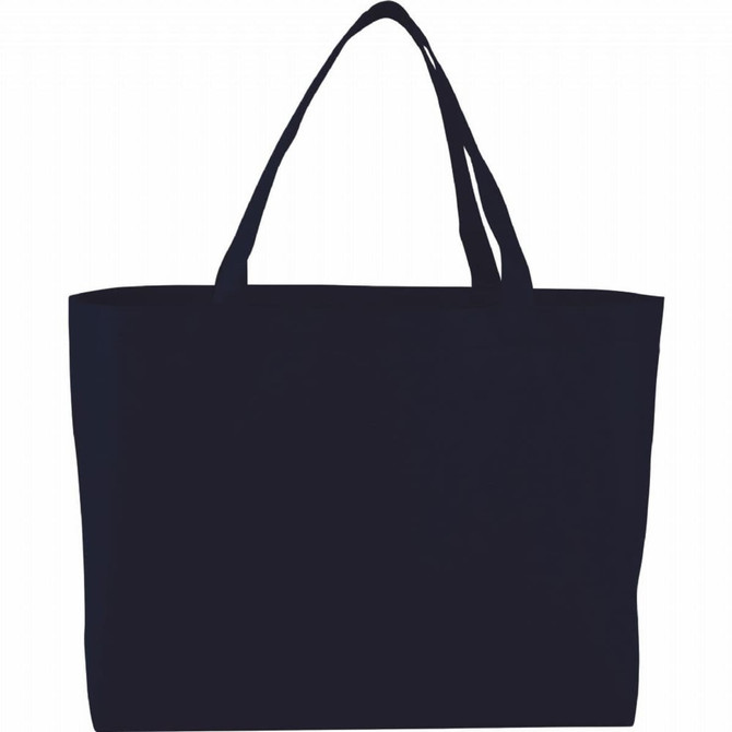 A black non-woven tote bag with two handles, featuring a simple design and an unbranded surface.