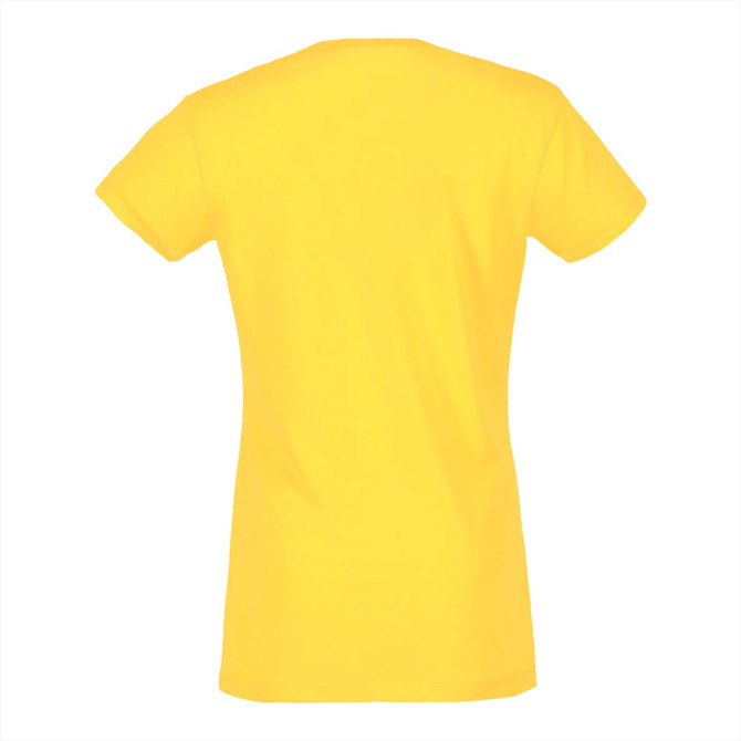 A yellow women's short sleeve tee, featuring a fitted style and a simple design on the back.