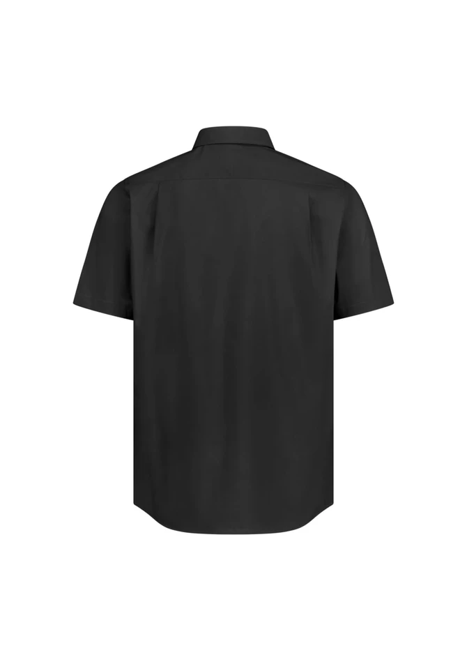 A short sleeve shirt in black, displaying the back view with a classic fit. Features a collar and has a logo.