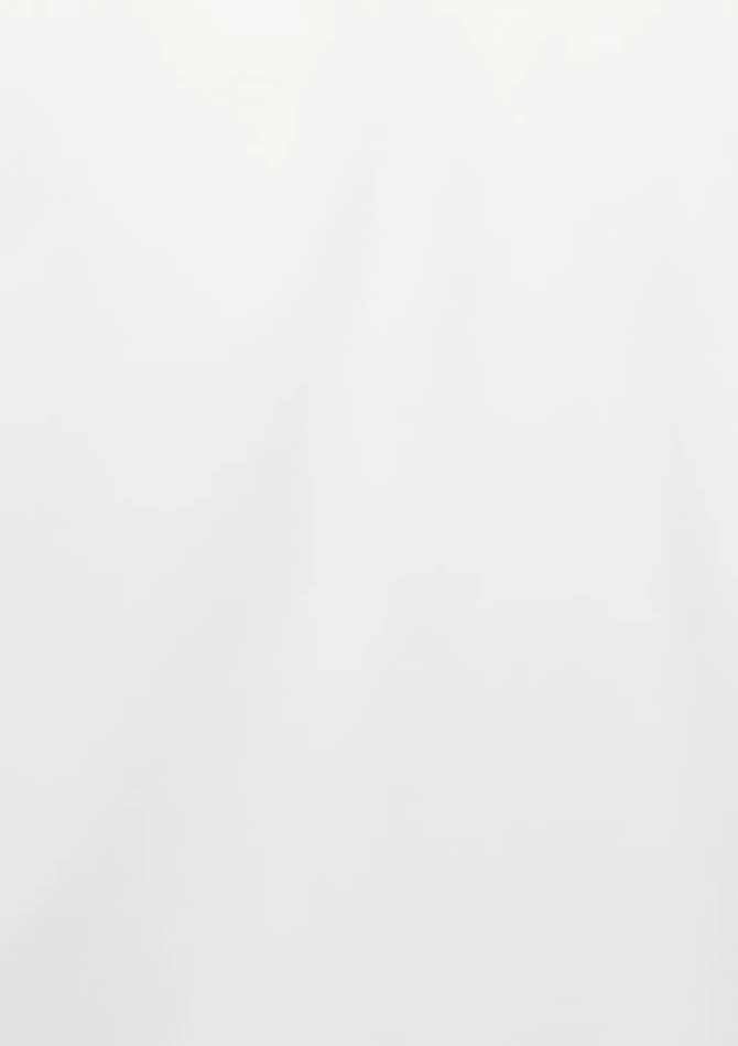 A white short sleeve shirt with a logo, featuring a clean and simple design.