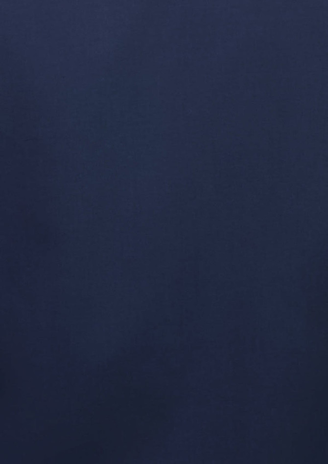 A navy blue 3/4 sleeve shirt with a smooth fabric texture and a branding logo.