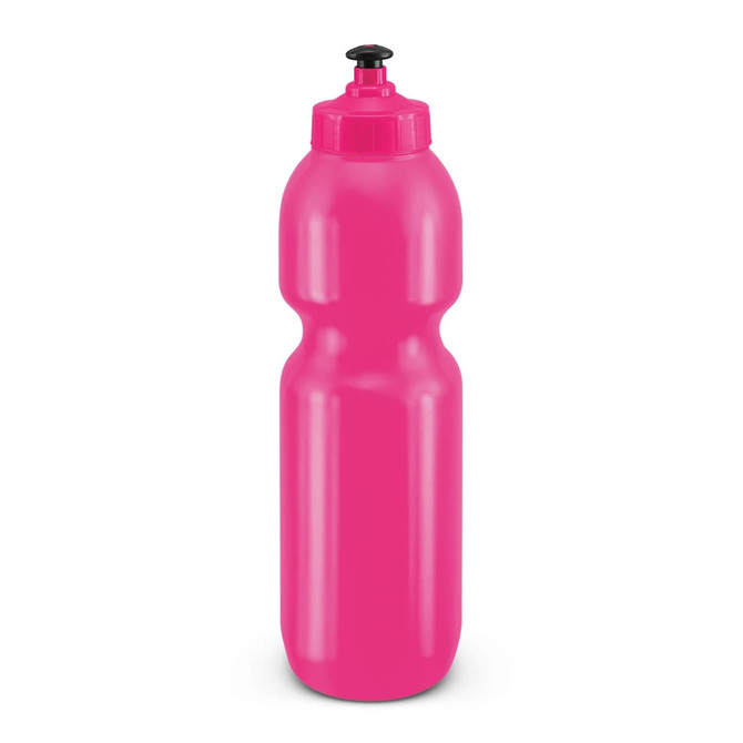 A drink bottle in a vibrant pink color, designed with a squeeze top for easy access.