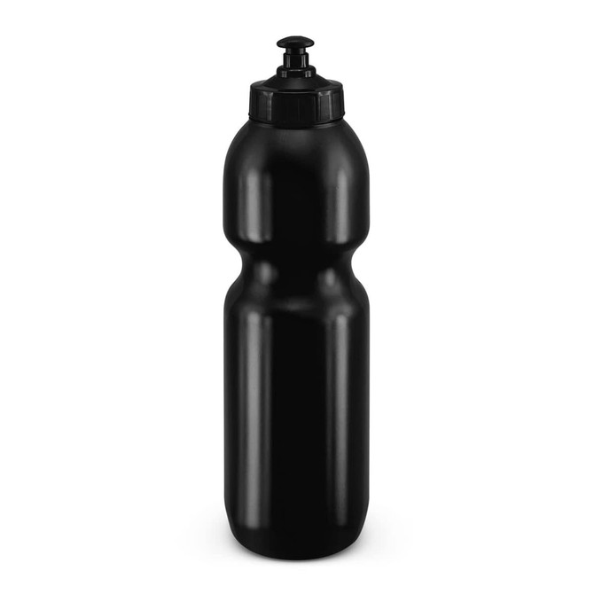 A drink bottle in a sleek black design with a flip-top cap for easy sipping.