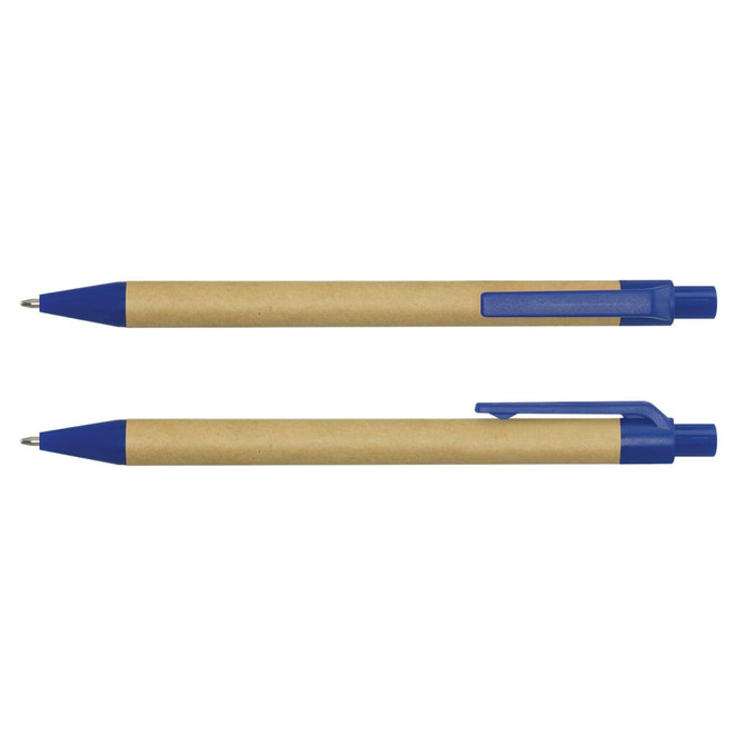 A set of Kraft Pens featuring a kraft paper barrel and blue plastic accents.