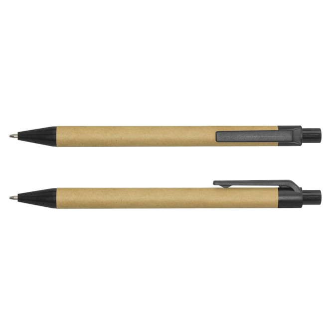 A Kraft Pen featuring a natural brown paper barrel and black plastic accents, designed for writing.