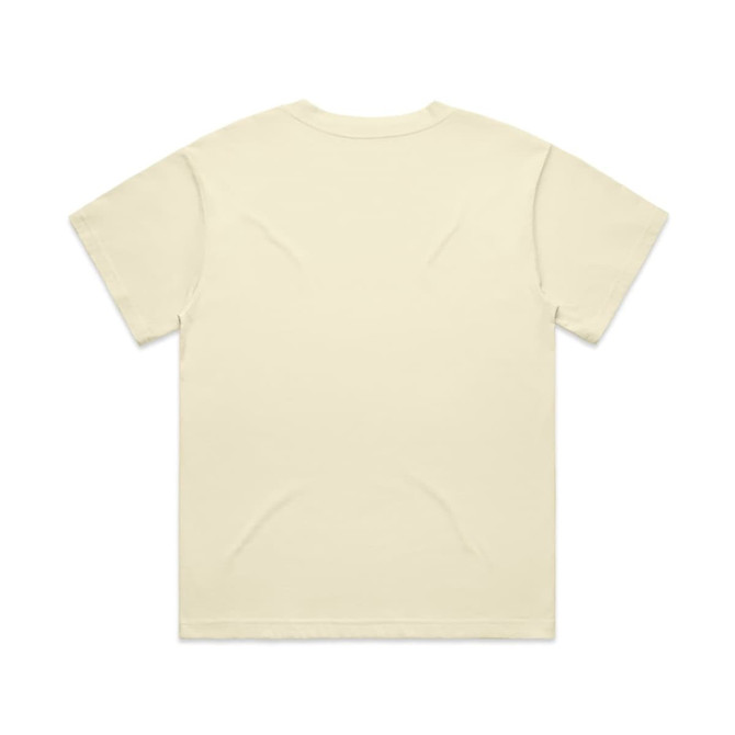 A plain, light yellow t-shirt displayed flat, with short sleeves and no visible design on the back. It features a logo.