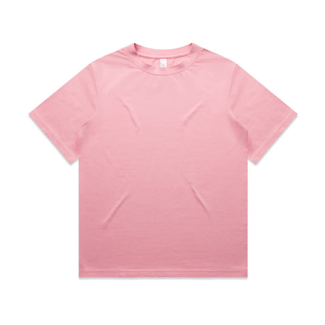 A pink T-shirt featuring a classic crew neck design. The shirt has a brand logo on the label.