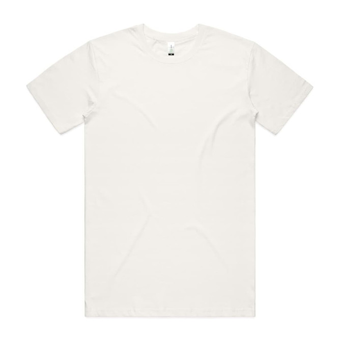 A plain white t-shirt with a round neckline and short sleeves. It features a logo at the neck.